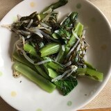 簡単モヤシと小松菜のアカモクサラダ